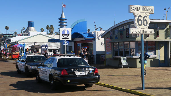 Cop cars Santa Monica pier