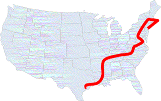 States Covered in Trip from NY to Houston